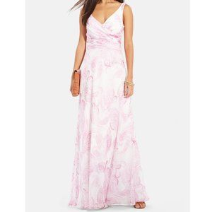 RALPH LAUREN Evening Paisley Print Georgette Maxi Gown White & Pink Size 10